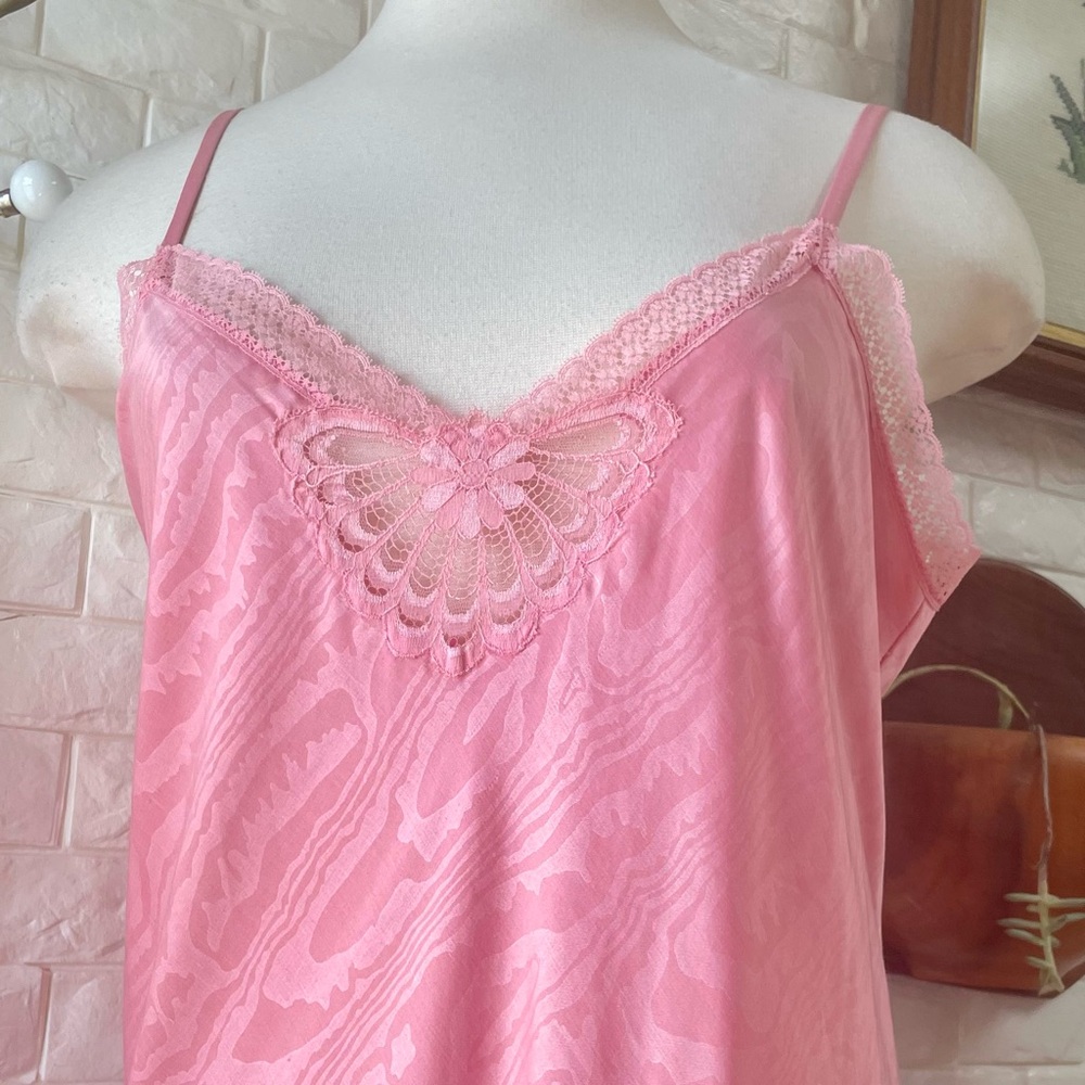 Vintage Designer Fernando Sanchez Pink Ornate Lace Detail Maxi Slip Dress Gown - Picture 4 of 15